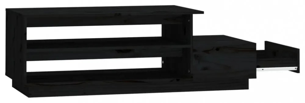 fekete tömör fenyőfa dohányzóasztal 120 x 50 x 40,5 cm