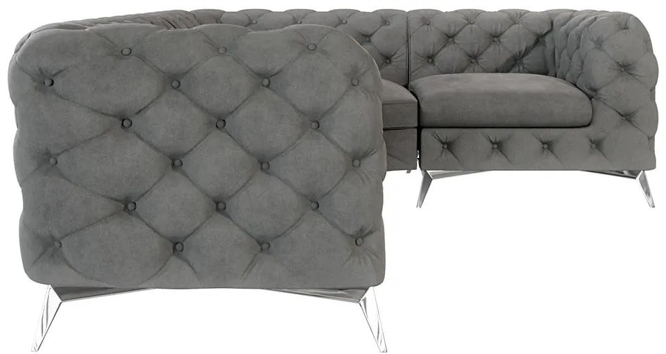 Szürke bársony sarokkanapé (jobb oldali-L alakú) Chelsea – Ropez