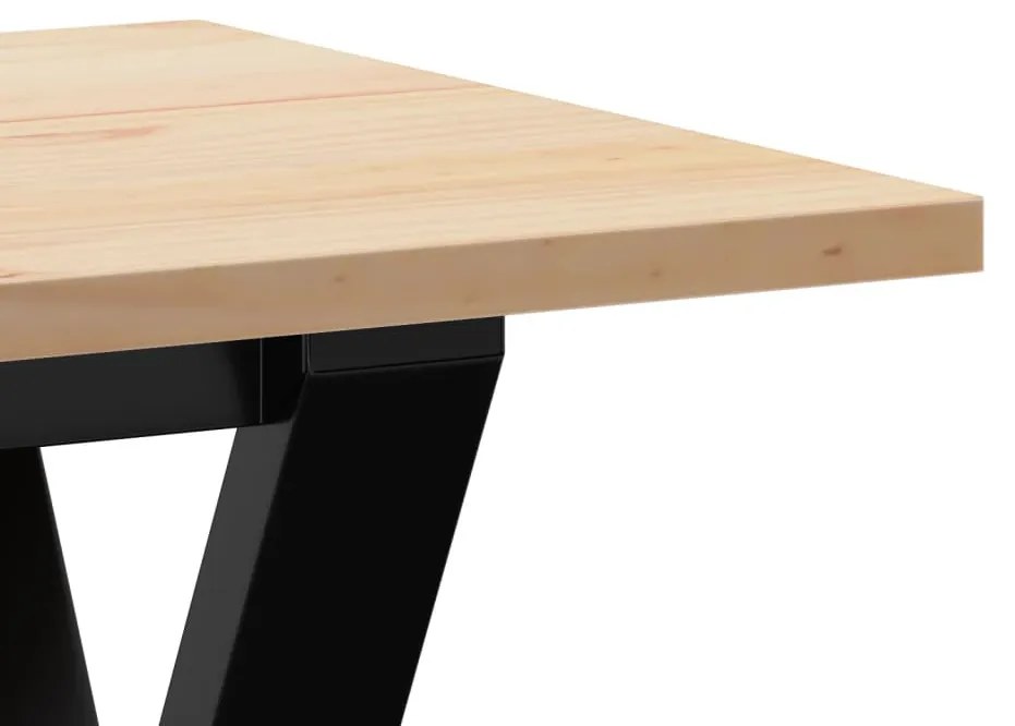 tömör fenyőfa és öntöttvas dohányzóasztal Y-vázzal 110x40x45 cm