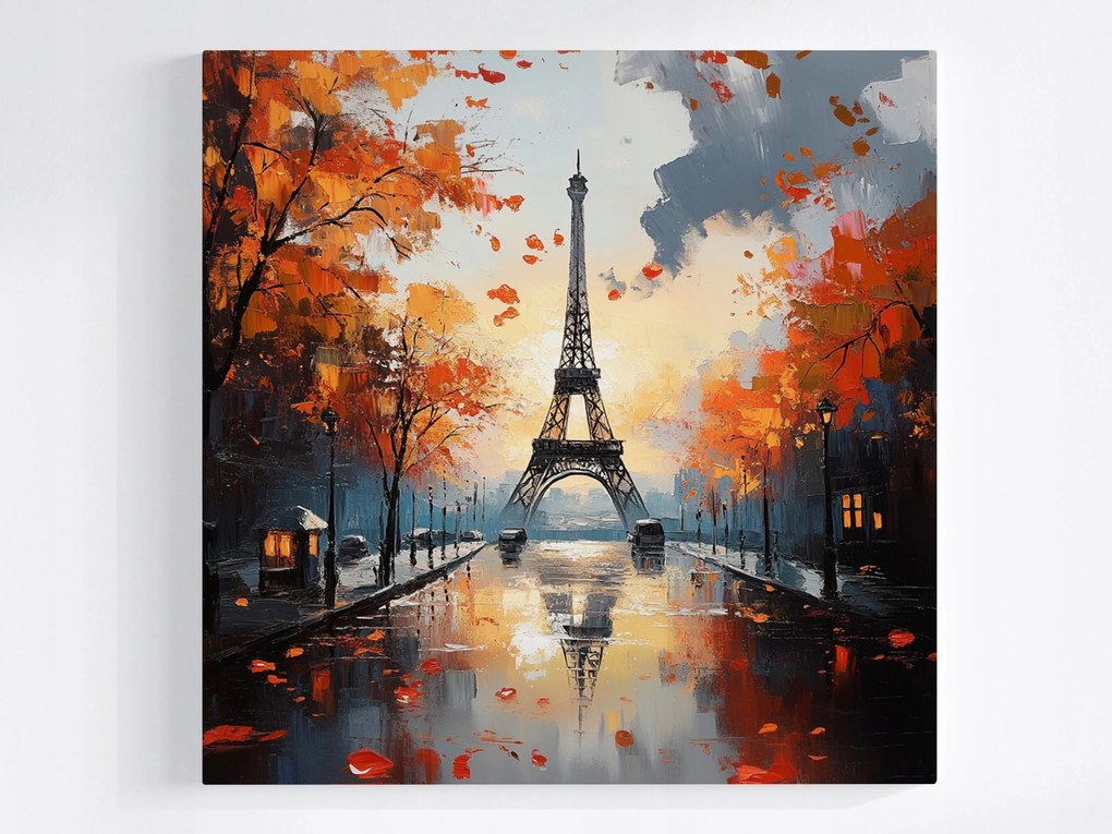 Vászonkép Canvas Párizs Eiffel-torony Ősz Eső Tükröződés 80x80