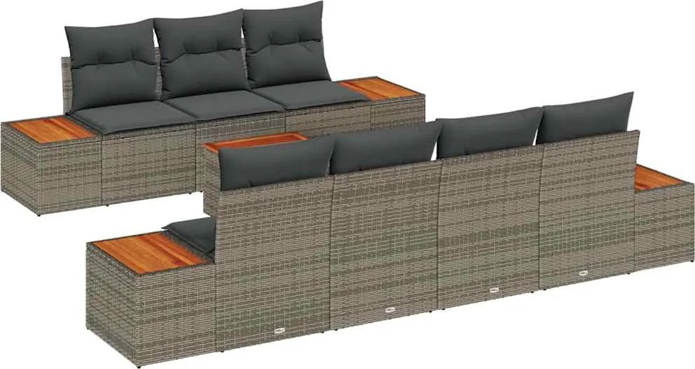 vidaXL Kerti Kanapé Szett párnával tárolóval 8 pcs Szürke Poli rattan