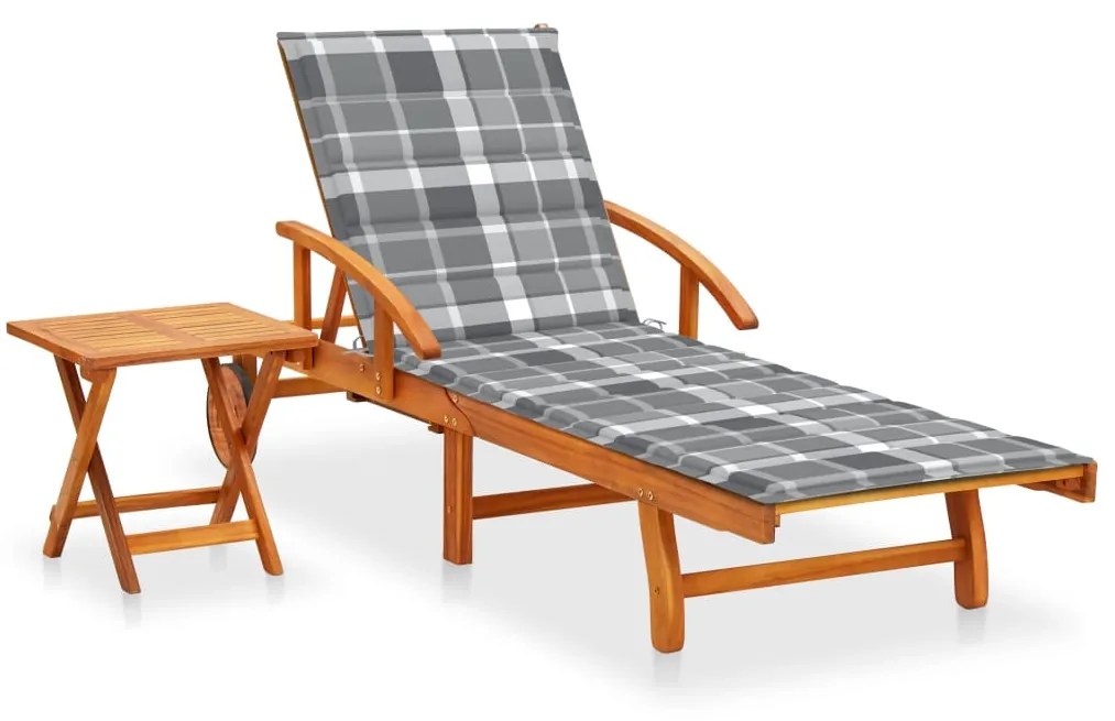 vidaXL tömör akácfa kerti napozóágy asztallal és párnával