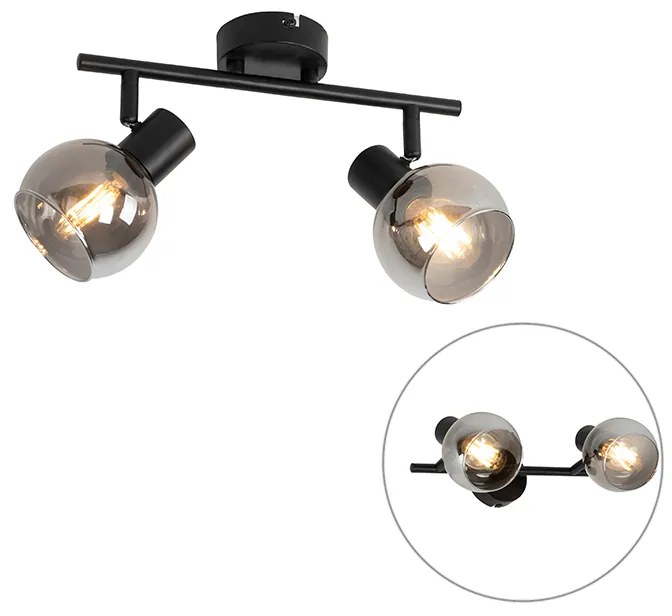 Art Deco mennyezeti lámpa fekete füstüveggel 2-lámpás - Vidro