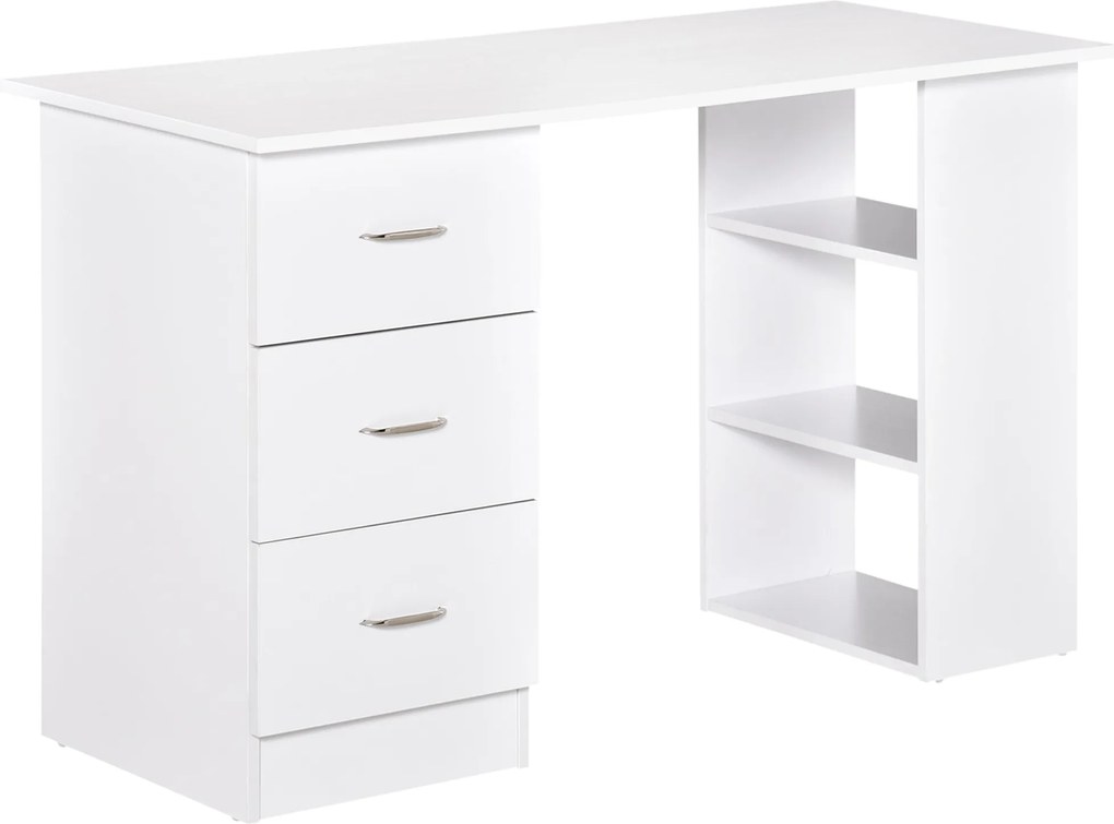 HOMCOM Tárolós Íróasztal, Számítógép Asztal 120 x 50 cm, Íróasztal Polcokkal és Fiókokkal, Kisebb Terekhez, Hálószobába, Fehér | Aosom