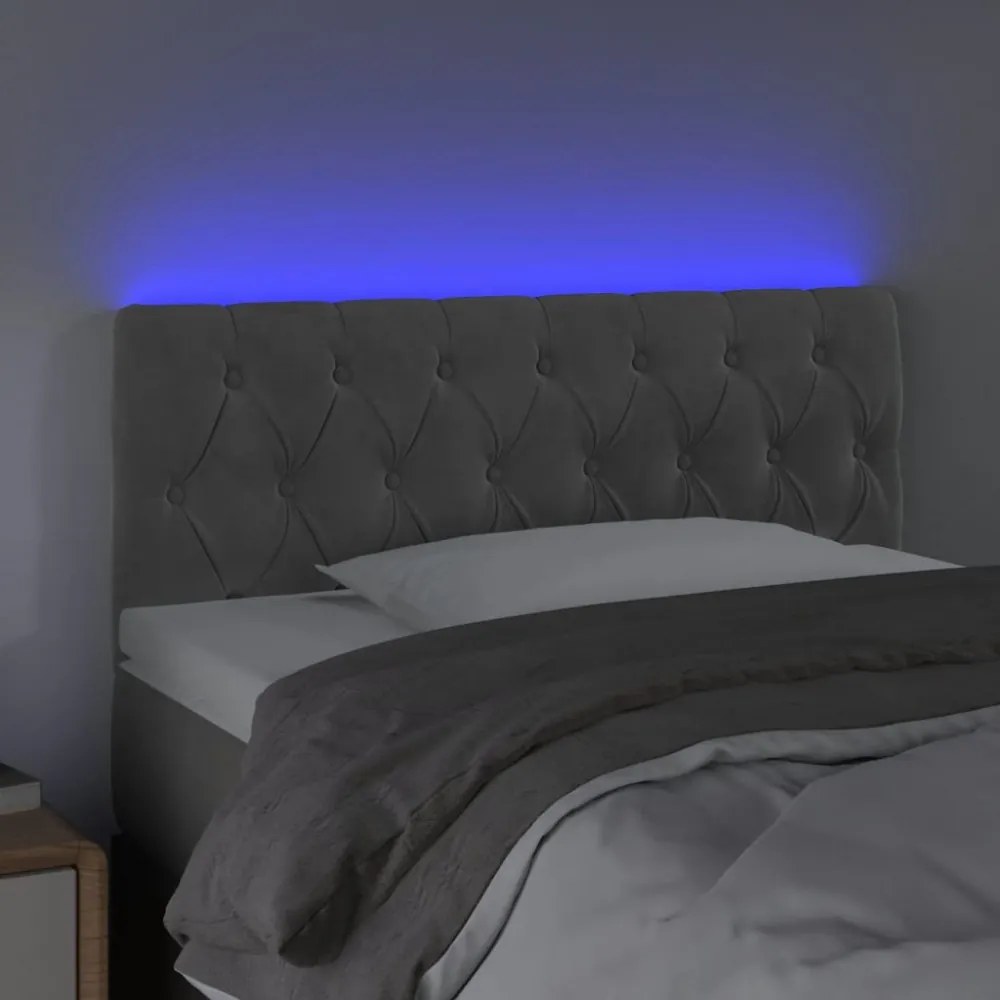 világosszürke bársony LED-es fejtámla 100 x 7 x 78/88 cm