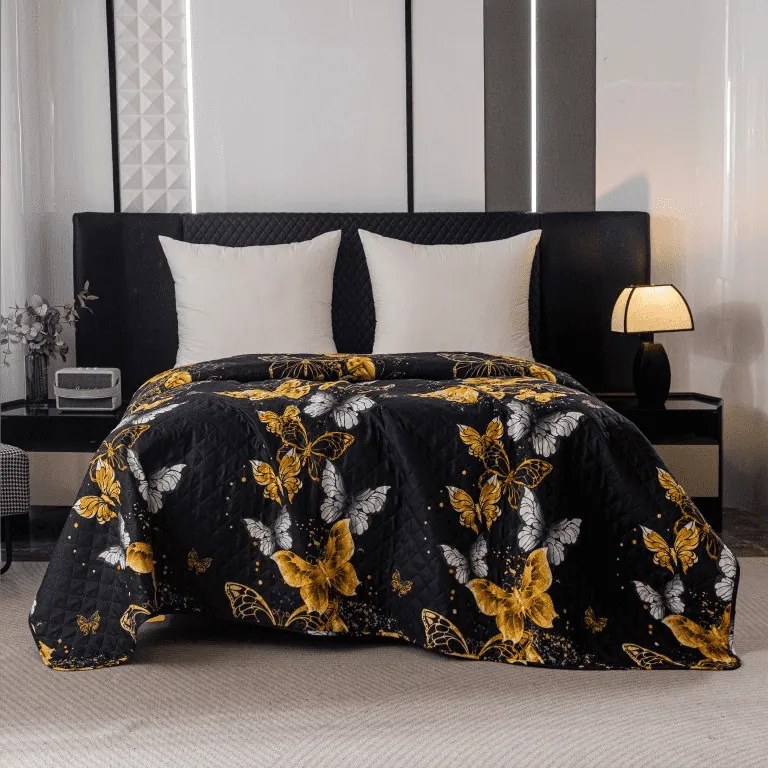 Ágytakaró GOLD BUTTERFLY fekete Méret: 170 x 210 cm