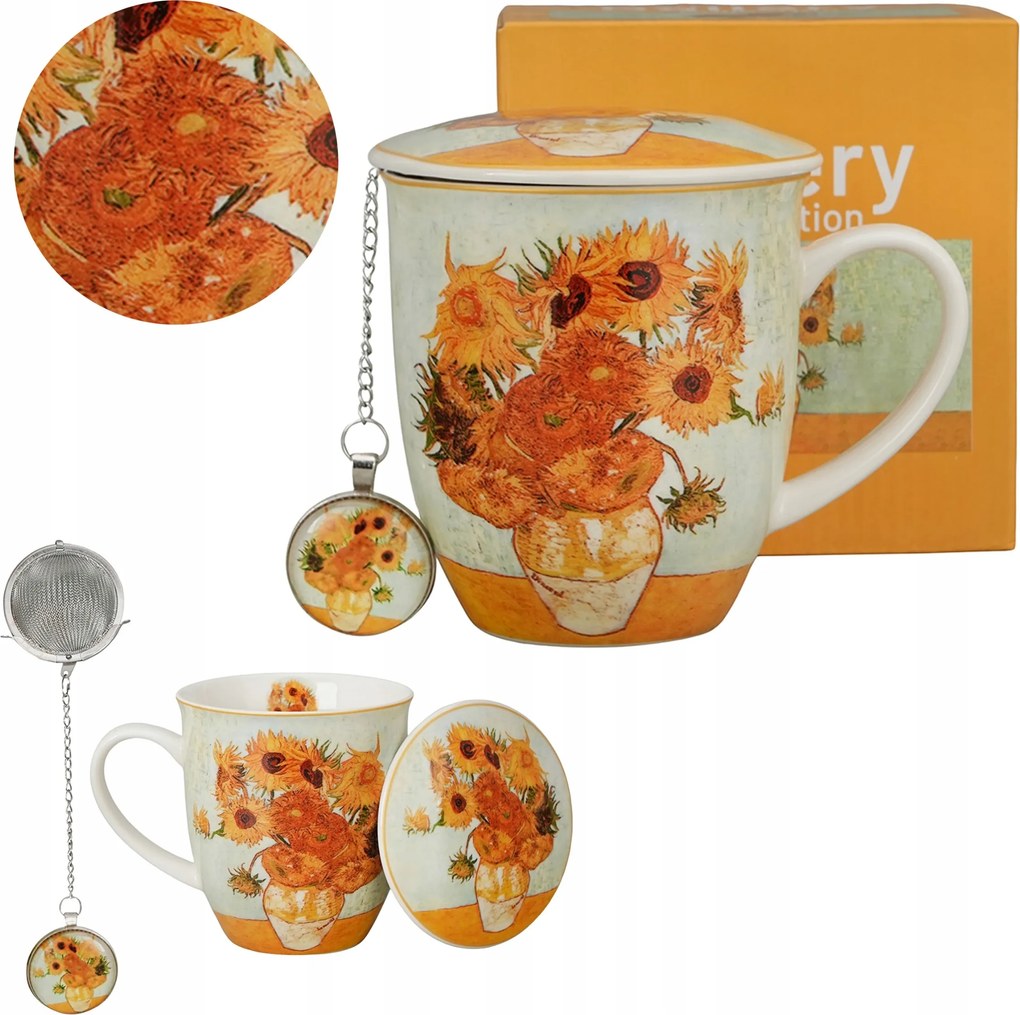 Sunflowers Van Gogh Bögre Fedővel És Medállal 400 ml Ajándék