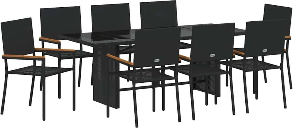 vidaXL Kert étkező szett 9 pcs Fekete polirattan