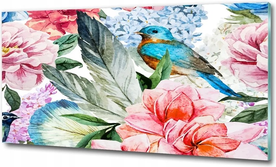 Fotó-kép edzett üveg Virágok és madarak 100x70