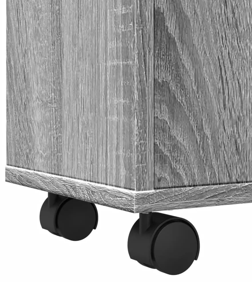 szürke sonoma szerelt fa görgős keskeny fürdőszobaszekrény