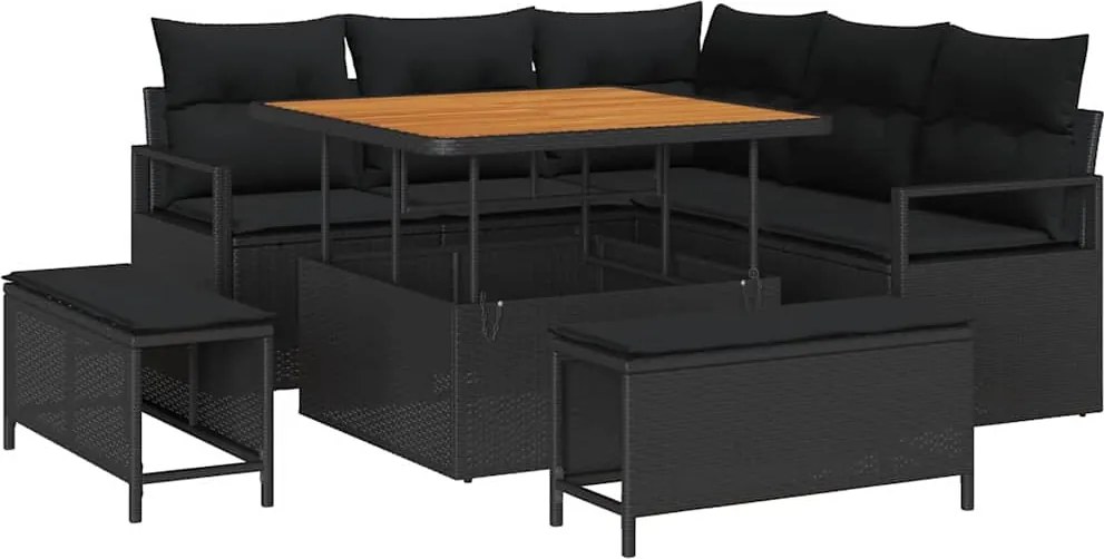 vidaXL Kerti Kanapé Szett párnával 8 pcs Fekete polirattan