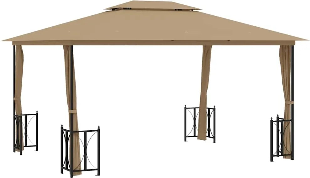 vidaXL tópszínű pavilon oldalfalakkal és dupla tetővel 3x4 m