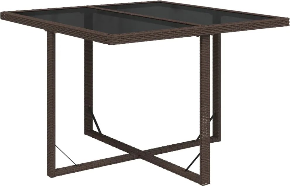 vidaXL barna polyrattan és üveg kerti asztal 109 x 107 x 74 cm
