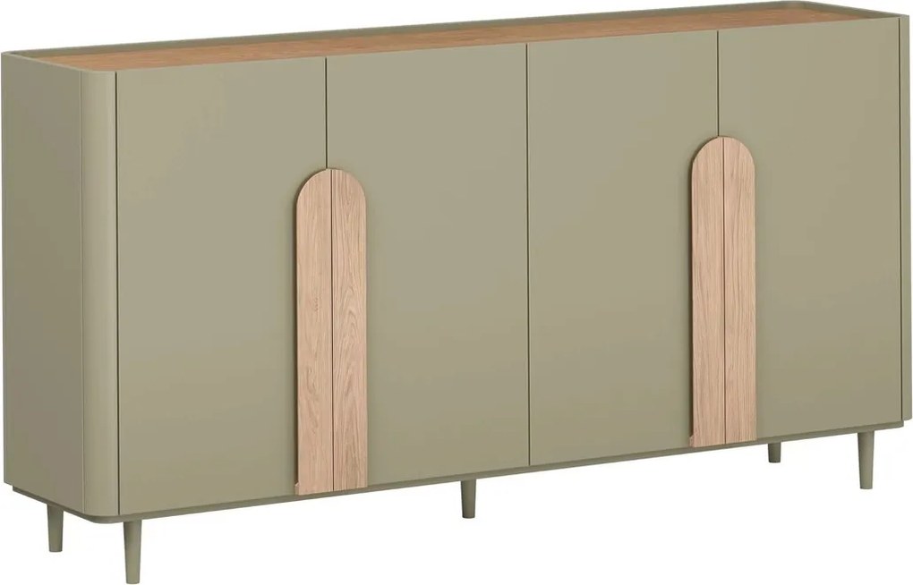 Amilio komód 200 cm négyajtós lábakon - eukaliptusz / baltic dune tölgy / natúr tölgy fogantyúk