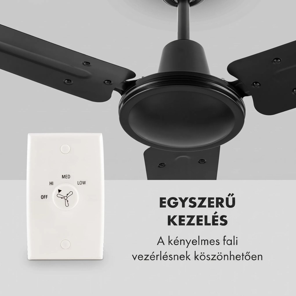 Klarstein Spin Doctor, fekete, 55W, mennyezeti ventilátor, 122cm, 3 kar, rozsdamentes acél