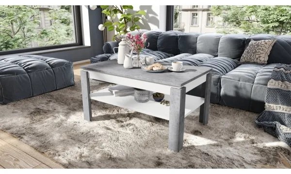 Átalakítható konferenciasztal emelhető lappal és polccal ADEN szürke beton/fehér