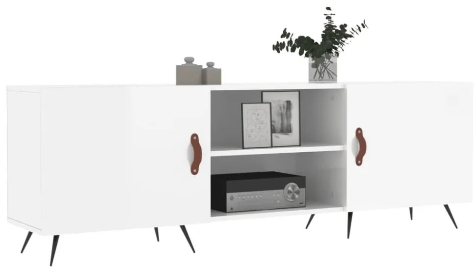 fehér magasfényű szerelt fa TV-szekrény 150x30x50 cm