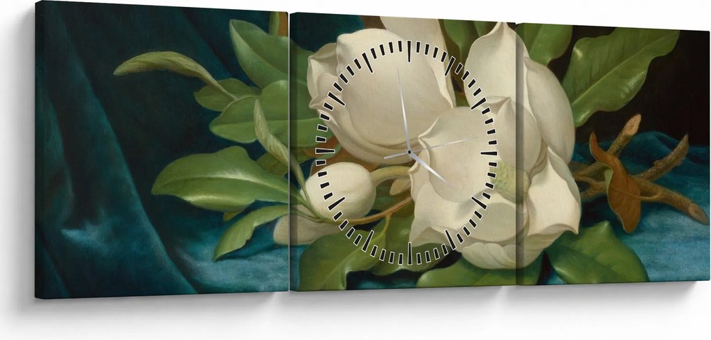 Kép - Martin Johnson Heade, Giant Magnolias on a Blue Velvet Cloth, reprodukciók (órával) (90x30 cm)