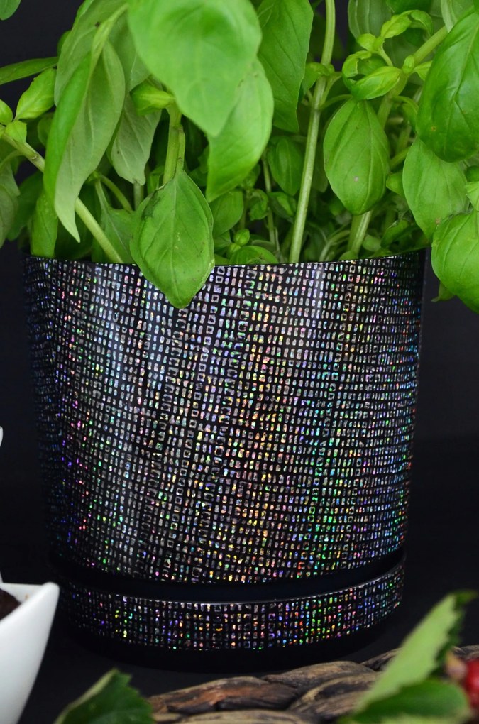 21 cm-es kaspó állvánnyal, fekete Gyémánt, flitteres csillogó hatással