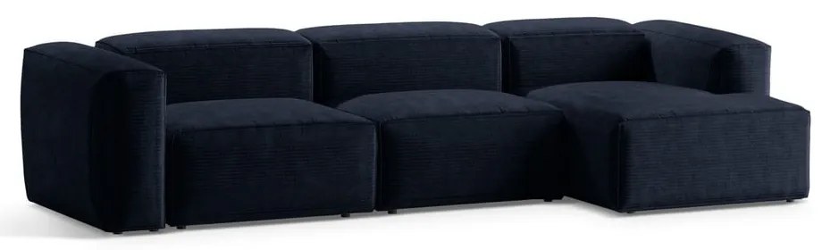 Sötétkék kordbársony sarokkanapé (jobb oldali-heverő résszel) Bergamo – Cosmopolitan Design