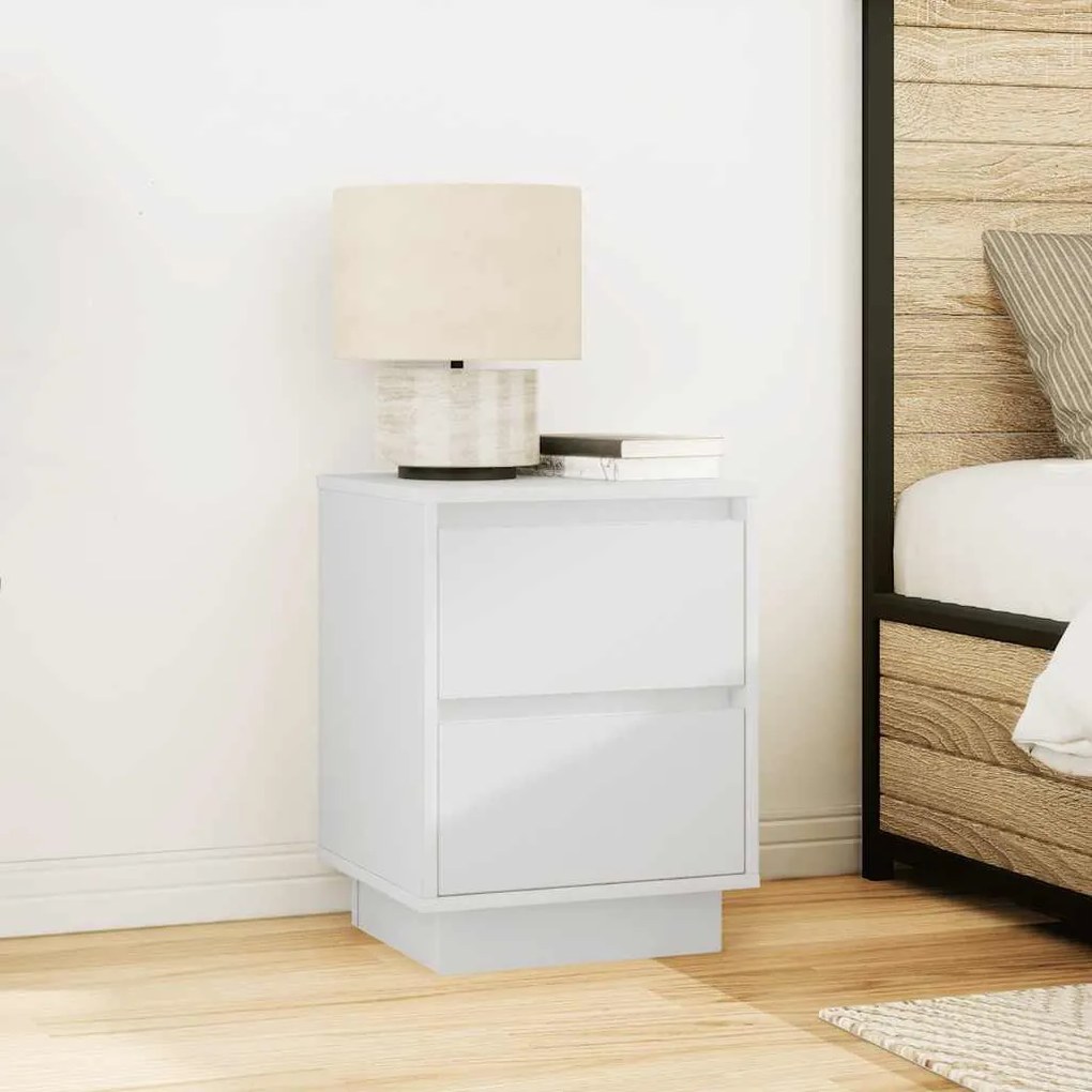 2 db fehér éjjeliszekrények LED világítással 38x34x50 cm