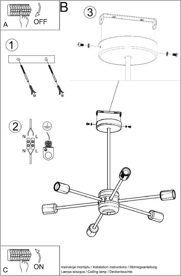 Fekete mennyezeti lámpa 68x86,5 cm Benedett – Sollux