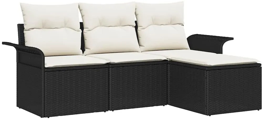 Kerti Kanapé Szett párnával tárolóval 4 pcs Fekete Poli rattan