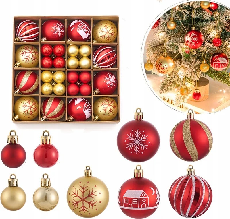 Nagy Karácsonyfa Díszek Szett Törésbiztos Prémium Karácsonyfagömb Szett 44 Db