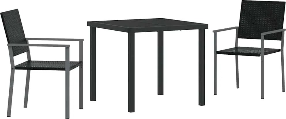 vidaXL Kert étkező szett 3 pcs Fekete PE Rattan