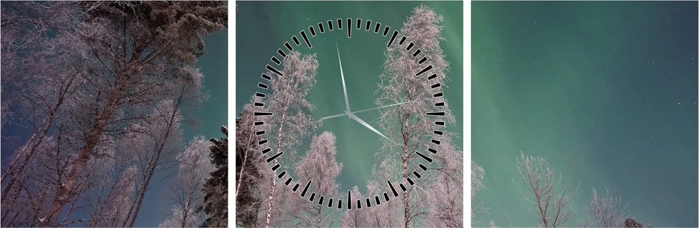 Az aurora borealis képe fagyos fák felett (órával) (90x30 cm)