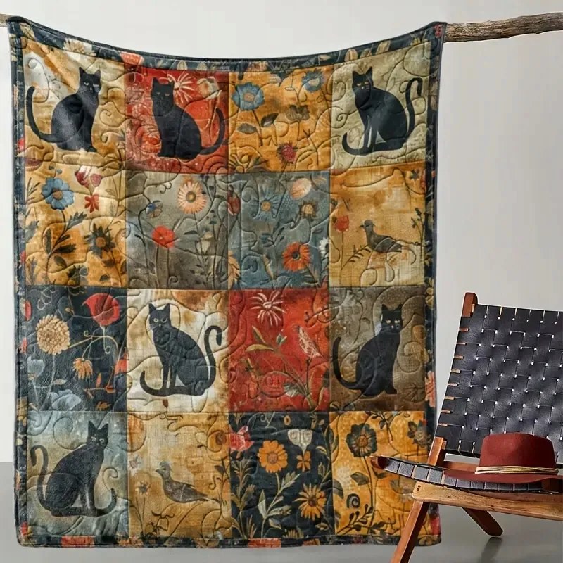 Takaró takaró színes Macskák Cica macska virágok puha meleg pléd Boho 150x200cm