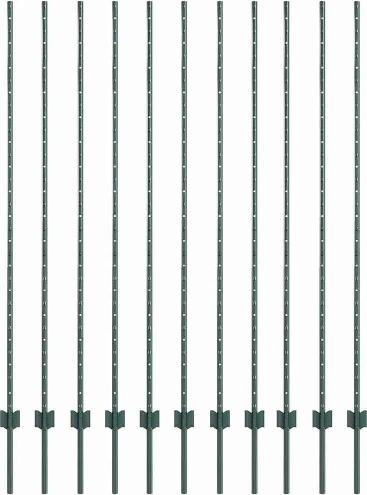 vidaXL Kerítésoszlop 11 pcs Zöld 150 cm Acél