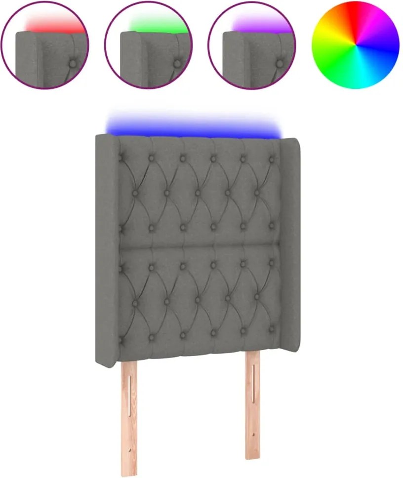 vidaXL sötétszürke szövet LED-es fejtámla 83x16x118/128 cm
