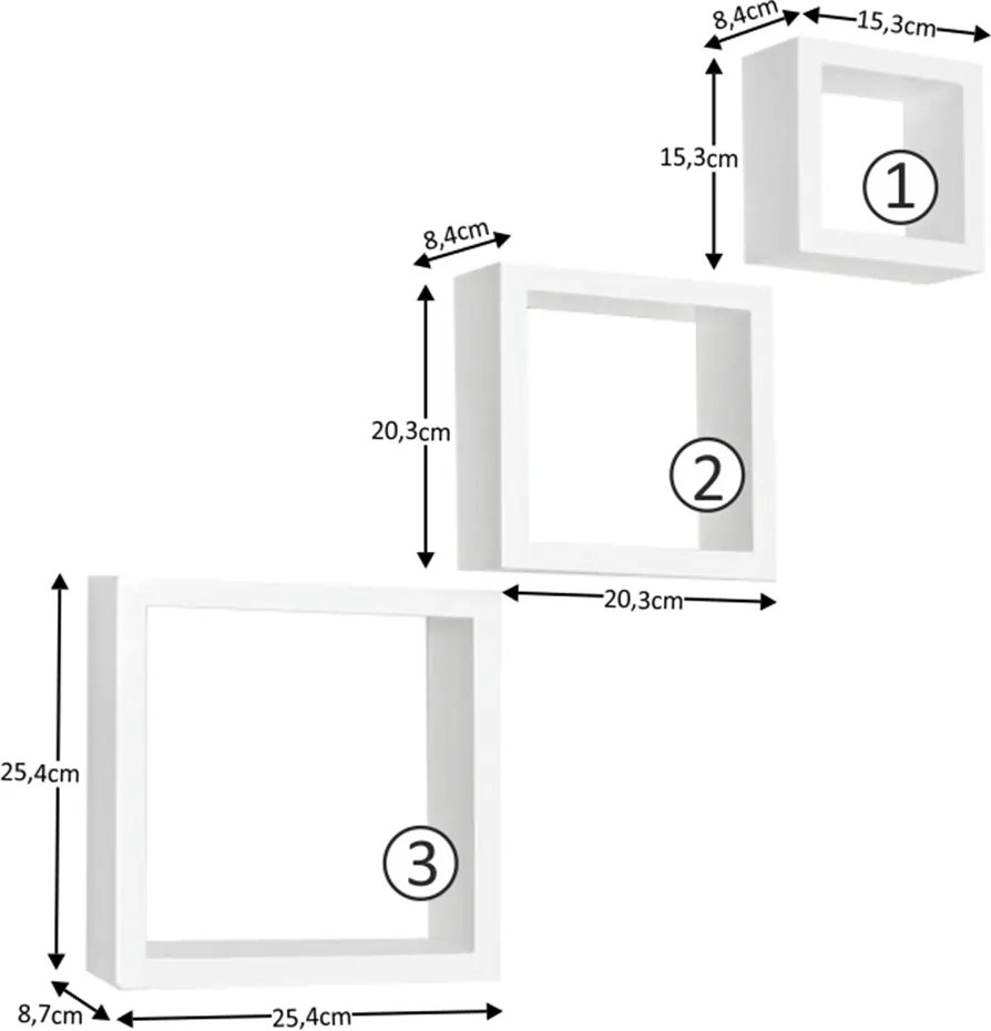Polcok, 3 db, fehér, KVADRO New DR-WS-6103