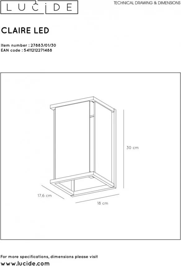 LUCIDE 27883-01-30 CLAIRE Modern Kültéri Fali Lámpa E27 IP54