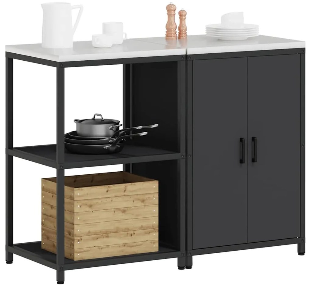Konyhai Tároló Készlet polcokkal 2 pcs Fekete 120 x 50 x 92 cm
