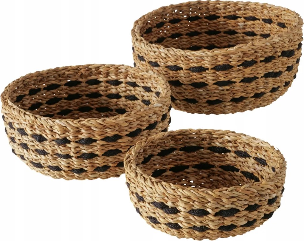 Fonott Kosár Bézs Kerek Díszes Bokar Szett 3 Db-os Átm. 21-30 CM