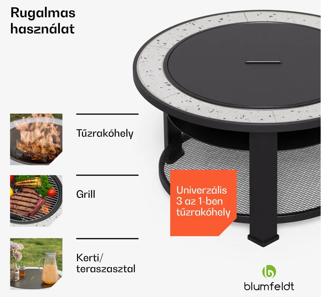 Blumfeldt Merano Circolo 3 az 1-ben, tűzrakóhely grill funkcióval, használható asztalként, 87 cm-es átmérő