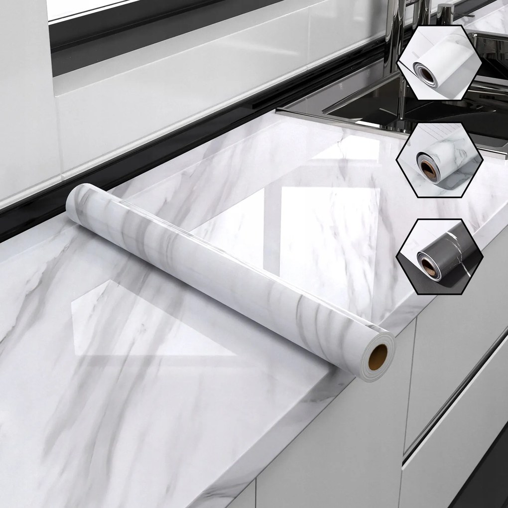 1 tekercs márvány falmatrica konyhapult tapéta (fehér)