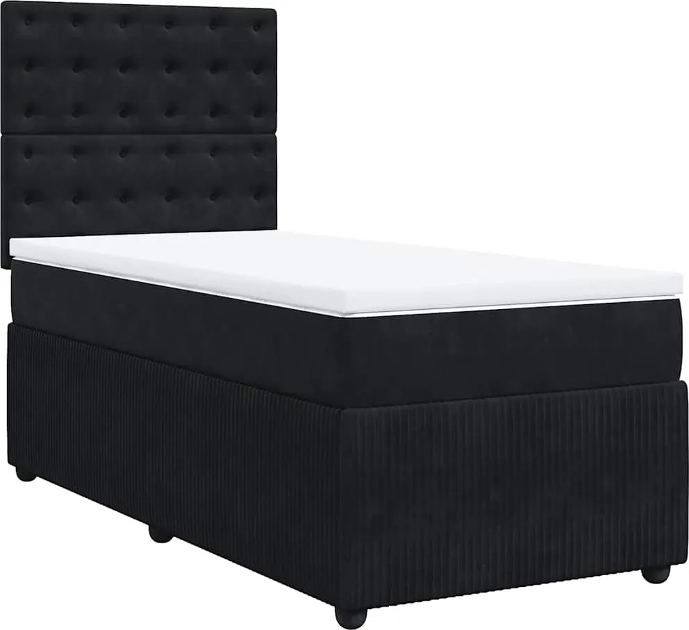 vidaXL fekete bársony rugós ágy matraccal 90 x 200 cm