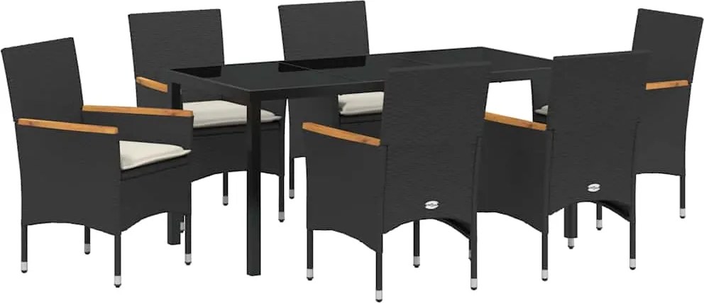 vidaXL Kert étkező szett párnával 7 pcs Fekete polirattan