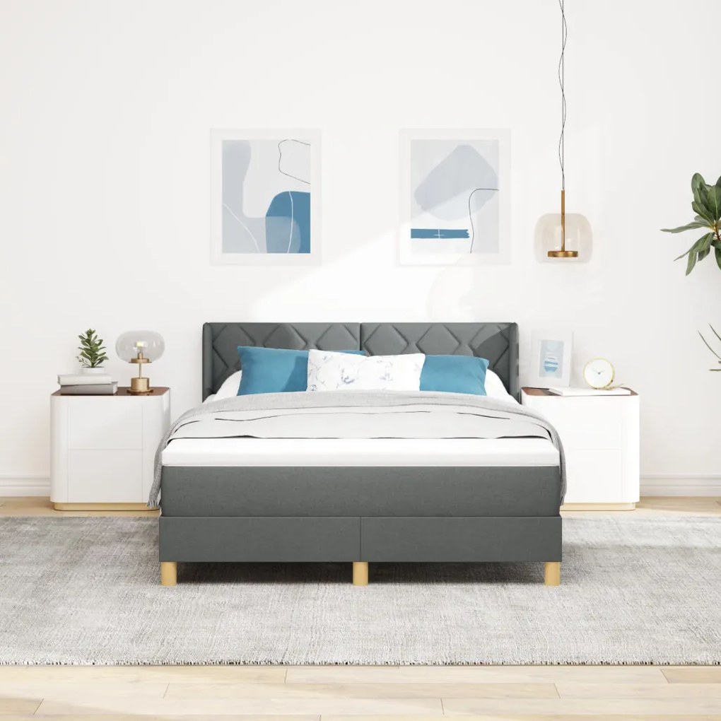 Boxspring ágy matraccal sötétszürke színben, 140 x 200 cm, textil