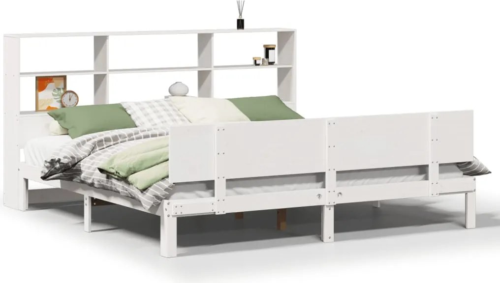 vidaXL fehér tömör fenyőfa könyvespolcos ágy matrac nélkül 180x200 cm