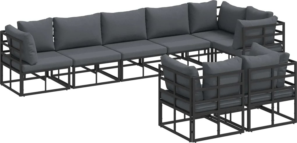 vidaXL Kerti Kanapé Szett párnával 8 pcs Fekete Alumínium