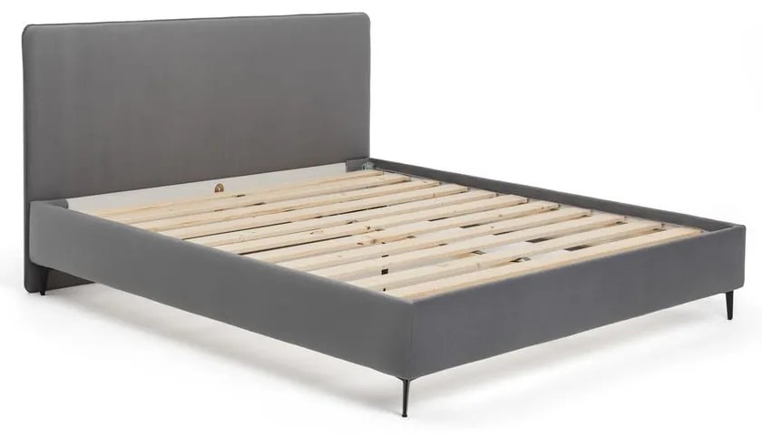 Szürke kárpitozott franciaágy ágyráccsal 180x200 cm Noira Slim – Bonami Selection