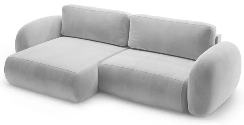 Világosszürke bársony kinyitható-tárolóhelyes sarokkanapé Tonale – Cosmopolitan Design