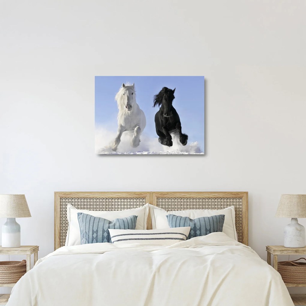 Üveg kép - Lovak télen (70x50 cm)