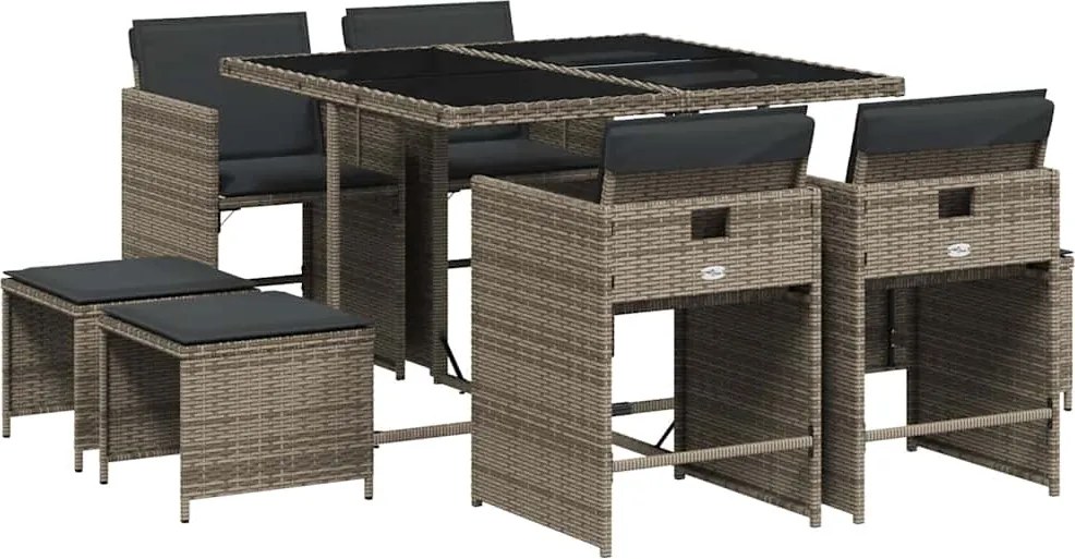 vidaXL 9 részes szürke polyrattan kerti étkezőgarnitúra párnával