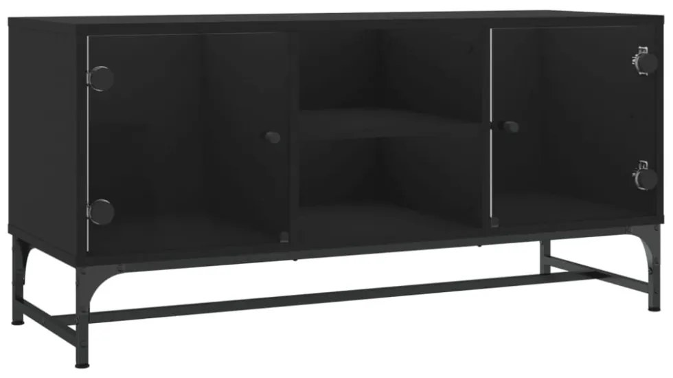 fekete TV-szekrény üvegajtókkal 102 x 37 x 50 cm
