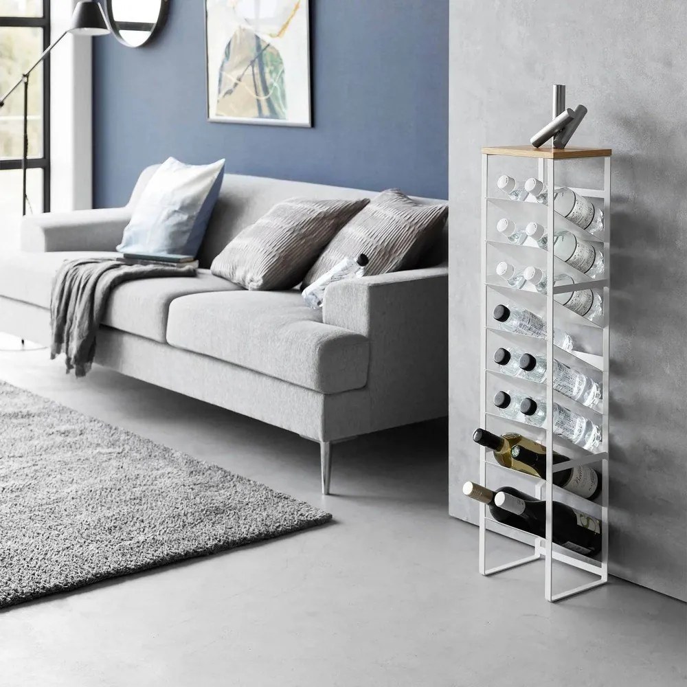 Fehér fém bortartó polcos állvány, palackok száma 16 20x88,5x19 cm Tower – YAMAZAKI